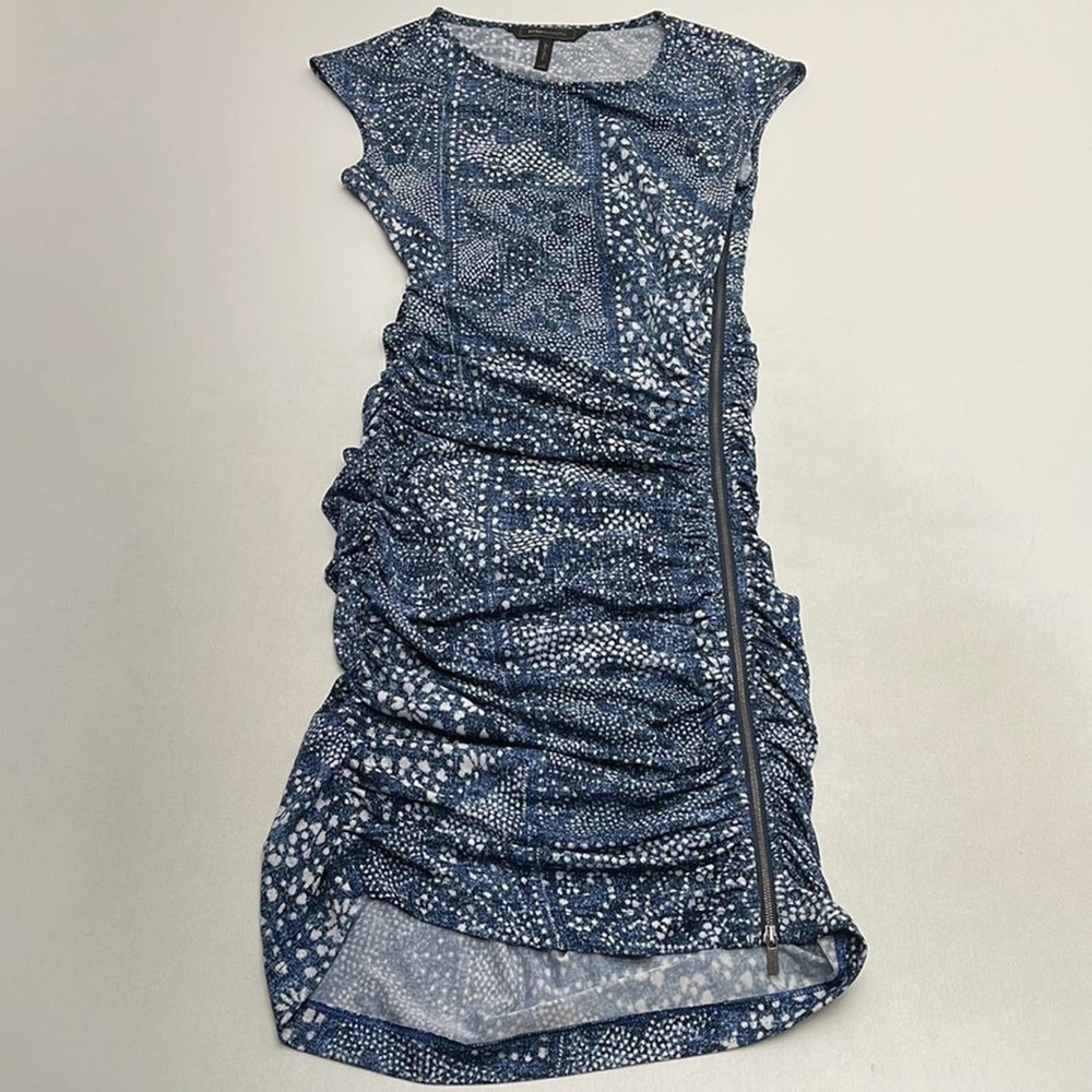 BCBGMaxAzria Navy and White Ruched Mini Dress
